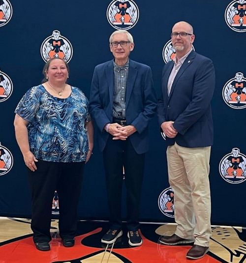 PTO President Fenske, Governor Evers, Mayor Maas