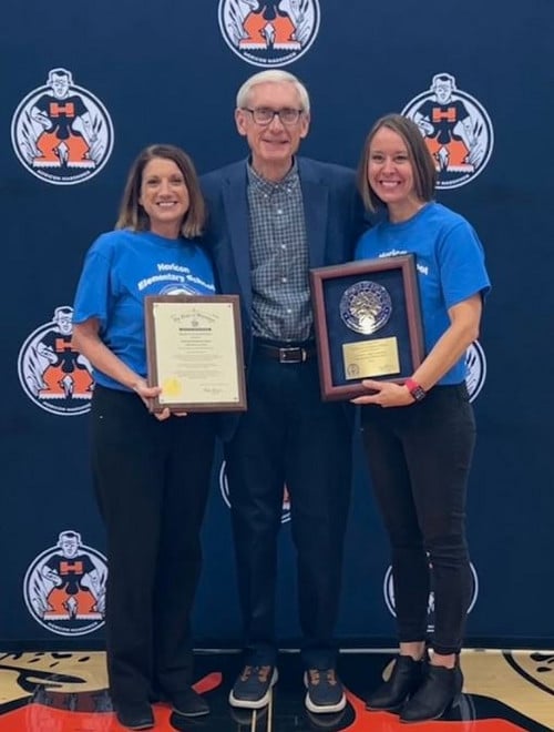 Principal Sawyer, Governor Evers and Assistant Principal Borgstrom